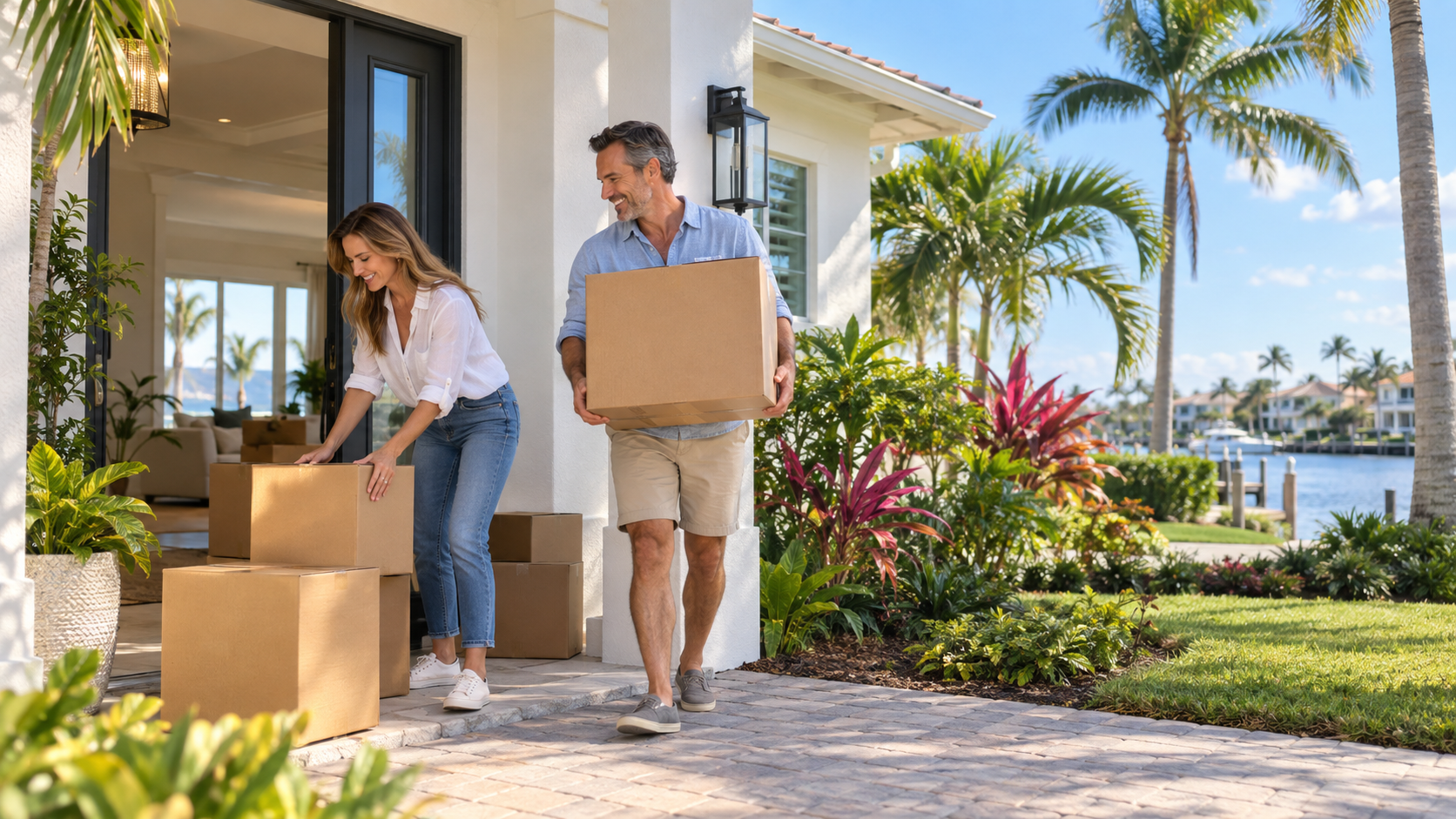 A couple moving into a waterfront home in Southwest Florida